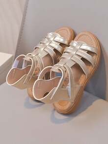 1 Pair Girls Fashion New High-Top Flat Princess Roman Sandals, Non-Slip Infant Casual Sandals, Versatile Children Beach Shoes, Suitable For Summer - Gold - View 3