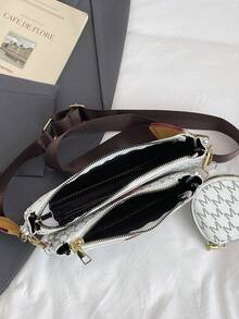 Spring New Letter Print Wide Strap Shoulder Bag, Retro Minimalist Fashion Chain Crossbody Bag 3-Piece Set - White - View 7