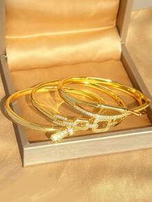 18K Gold Stainless Steel Elegant Sparkling Women's Bracelet, Suitable For Daily Wear, Party Accessory, Birthday Anniversary Gift, Halloween Christmas Thanksgiving Bohemian Style Daily Party Summer Jewelry Mom Gift Back To School Gift Birthday Wedding Gift - Multicolor - View 1