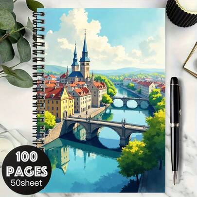دفتر ملاحظات حلزوني 100 صفحة بمناظر طبيعية لمدن أوروبية، ورق عالي الجودة للكتابة السلسة، مناسب للعمل والدراسة والمدرسة والمناسبات الخاصة مثل التخرج وأعياد الميلاد، رائع للتدوين اليومي والتخطيط والملاحظات
