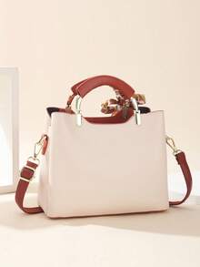 Elegant Embroidered Women's Handbag - With Detachable Shoulder Strap, Zipper Closure, Golden Hardware, Everyday Elegance | Handbag | Detachable Strap - Black - View 5