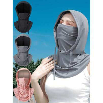 1 pieza Cubierta facial de protección UV de seda de hielo unisex - Protección facial completa, pasamontañas ajustable y transpirable sin costuras con cordón, diadema para ciclismo al aire libre, motocicleta, pesca, protección solar para mujeres, máscara de esquí para hombres