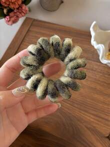 Leopard Print Fluffy Telephone Wire Hair Scrunchies, High Elasticity No Damage Bun Holder Hair Ties, Fashionable Commuting Hair Accessories For Women Ponytail Holders Hair Rubber Bands Hair Rope Elastic Hair Tie - Multicolor - View 5