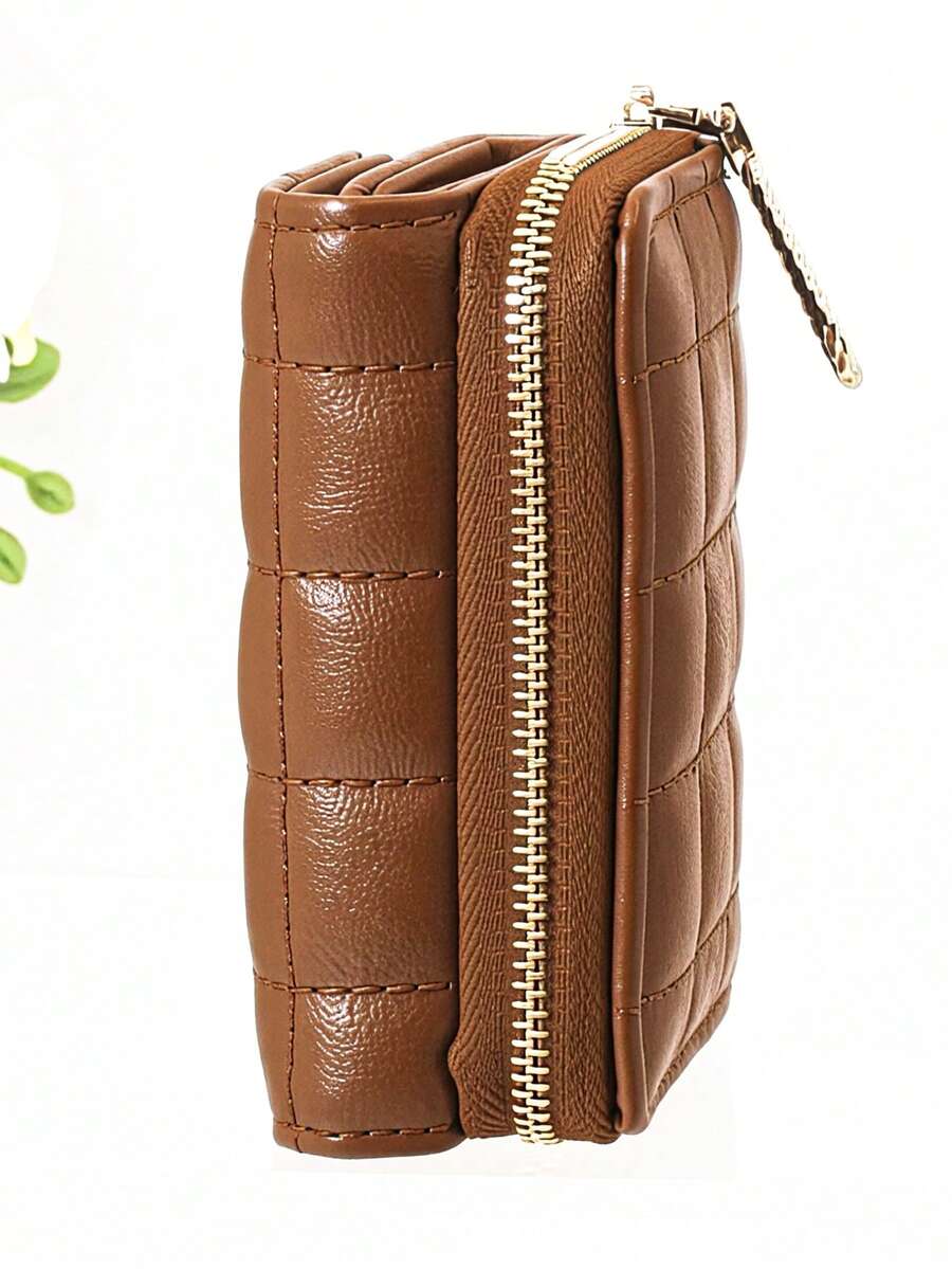 Compact Multi-Function Card Holder Wallet For Women Wallet Mini Wallet Purse Wallet Small Wallet Cute Wallet Travel Essential Summer Checkered - Brown - View 1