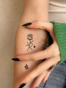 20 Sheets Small Size Temporary Tattoo Stickers For Women And Men Finger Sticker, Black Flower, Butterfly, Starry Sky, Stars, Moon, Snake Fake Tattoo, Water-Resistant Body Decals Suitable For Hand, Arm, Face, Finger And Neck Decor - Multicolor - View 3