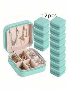 12pcs Leather Jewelry Storage Box, Portable Earring Organizer Box, Anti-Oxidation Jewelry Box, Multi-Function Ring Box, Scratch-Resistant Jewelry Display Box, Makeup Case, Ideal For Travel And Daily Use, Perfect Bridesmaid Proposal Gift Set, Suitable For Valentine's Day And New Year, Travel Essentials - Multicolor - View 12