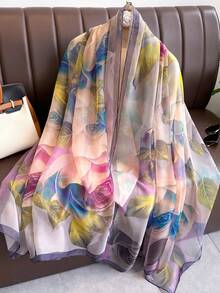 1pc Purple Chiffon Scarf For Women, Lightweight Versatile Shawl Wrap, Suitable For Spring Autumn Travel Sun Protection - Purple - View 5