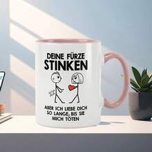 趣味德语短语马克杯 - “放屁真臭”（Die Furz Stinken），卡通人物设计，325毫升陶瓷咖啡杯，送给亲朋好友的趣味礼物，仅限手洗 - 白色 - 查看 8