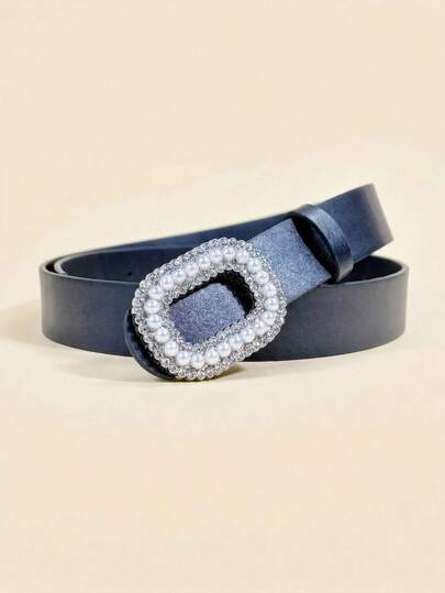 女士高级PU腰带，镶钻金属扣设计，可调节休闲裤腰带，装饰腰带，搭配外套的必备单品。