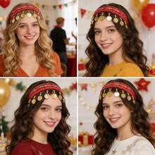 1 chiếc băng đô cài tóc cho trang phục múa bụng bé gái, băng đô đính sequin, vương miện cài tóc, thích hợp cho các bữa tiệc ngày lễ, hộp đêm, trang phục đi biển, phụ kiện phong cách boho cổ điển. - Nhiều màu - Xem 7