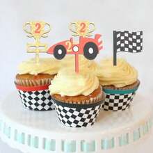 Two Fast Birthday Cupcake Toppers Boys Racing Theme Party Cupcake Toppers Checkered Flag Cupcake Picks For Birthday Race Car Theme 2nd Birthday Party Supplies Two Fast Second Birthday Decorations - As Pic - View 4