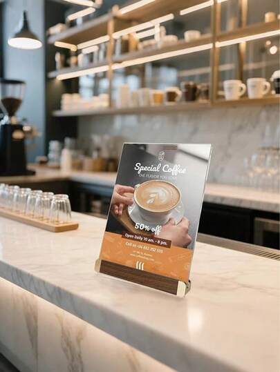 8.66 X 11.02-Inch Acrylic Sign Holder (With Wooden Base) L/T-Shaped Vertical Or Slanted Back Display Stand Ideal For Weddings, Restaurants, Stores, Offices, And Hotels