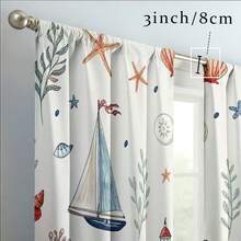 Bộ 2 rèm, nhiều màu sắc, họa tiết thuyền buồm, hải đăng, vỏ sò và sao biển, phong cách hàng hải ven biển, vải in 100% polyester, kiểu treo thanh rèm, không lót, định lượng 90gsm, rộng 180cm, lý tưởng cho phòng ngủ, phòng khách và không gian trang trí theo chủ đề bãi biển. - Nhiều màu - Xem 8