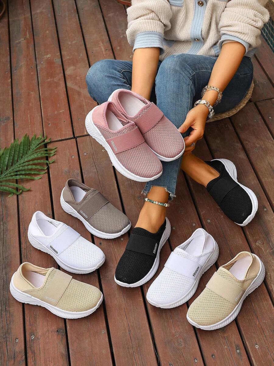 ZOSIVC Women's Casual Slip-On Sneakers, Suitable For Spring/Summer Beach, Travel, Vacation, Elastic Fabric Fit For Plus Size, Versatile Breathable And Comfortable