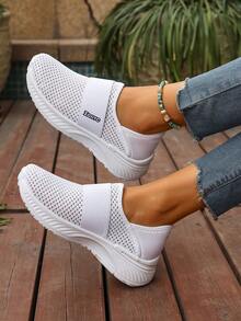 ZOSIVC Women's Casual Slip-On Sneakers, Suitable For Spring/Summer Beach, Travel, Vacation, Elastic Fabric Fit For Plus Size, Versatile Breathable And Comfortable - White - View 5