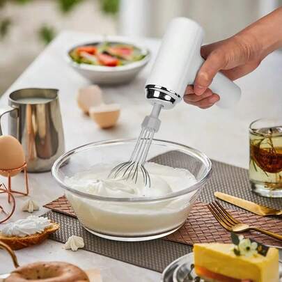 1 pieza Batidora eléctrica portátil de mano y batidor - Recargable por USB, inalámbrica, compacta, ligera, fácil de usar, ideal para hornear pasteles, galletas, magdalenas - Ideal para panaderos y profesionales