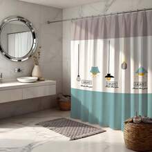 极简主义吊灯艺术浴帘，防水防霉涤纶浴帘，北欧现代风格浴室装饰配件，带挂钩，加厚隐私帘，适用于淋浴房和浴缸，易于安装、清洁、快干，浴室隔断帘，适用于家庭、酒店、公寓和水疗中心，时尚灯光图案浴帘，不褪色、防水浴室帘，必备淋浴配件 - 藍色 - 查看 2