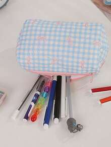 1pc Quilted Bow Makeup Bag, Mini Cosmetic Bag, Women's Minimalist Zipper Travel Pouch, Lipstick Organizer, Portable Travel Toiletry Bag, Large Capacity Cute Wash Bag, Multi-Function Storage Pouch, Sanitary Pad/Tampon Holder, Zipper Wallet, Travel Essentials, Cruise Essentials, Dorm Essentials, Travel Accessories, Home Organizer, Suitable For Home Organization And Outdoor Travel, Business Travel, Beach Vacation - Multicolor - View 5