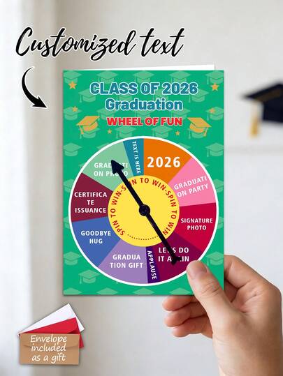Customized Class Of Custom Year Graduation Wheel Of Fun - Interactive Party Game, Personalized Graduation Gift With Envelope For Graduates, Ideal For Graduation Celebrations & Class Reunions