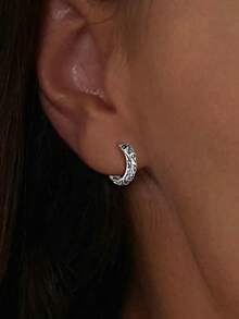 1 Pair S925 Sterling Silver Starry Sky & Sea Earrings, Unique Textured Floral Pattern, Fashionable Artistic Street Style Punk Earrings For Pierced Ears - Star - View 1