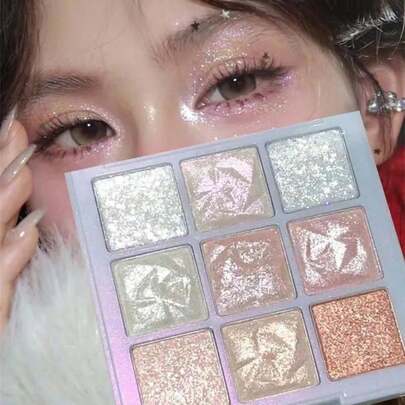 9 Colors Snowflake Glitter & Sparkle Eyeshadow Palette - Blue & Golden Shades, Shimmer & Natural Finishes For Winter Holiday Makeup, Festive Party & Everyday Glam, Winter Holiday Beauty | Shimmer Effect | Portable Design |Christmas, Halloween