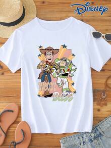 Disney Casual Women's White Cotton T-Shirt With Toy Story Graphic Print Short Sleeve Regular Fit Round Neck Top - 白色 - 查看 2