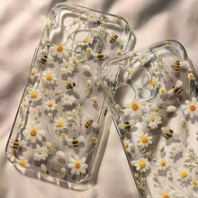 1个蜜蜂和白色花朵印花TPU软手机壳，适用于苹果17/16/15/14/13/12/11 Plus/Pro Max系列，个性化INS风格保护套，简约时尚 - 無色 - 查看 4
