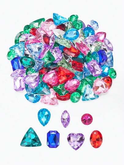 100 piezas/bolsa o 50 piezas/bolsa Rhinestones acrílicos de fondo puntiagudo en estilo mixto, incluyendo formas redondas, octagonales, de corazón, de lágrima y ovaladas, multicolor, adecuados para ropa, bolsos, decoración de embalaje, mejor regalo para Navidad, Acción de Gracias, Pascua, Día de San Valentín