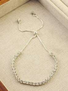 1件银色水晶爪链手链，时尚镂空串珠缠绕可调节手镯，新娘奢华手链，适合婚礼、约会、节日，女士珠宝礼物 - 銀色 - 查看 3