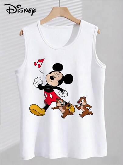 Disney Áo tank top nam cổ tròn in họa tiết, chất liệu hơi co giãn, không xuyên thấu, dễ giặt ủi, phù hợp mặc hàng ngày, phong cách thành thị | Phong cách thường ngày