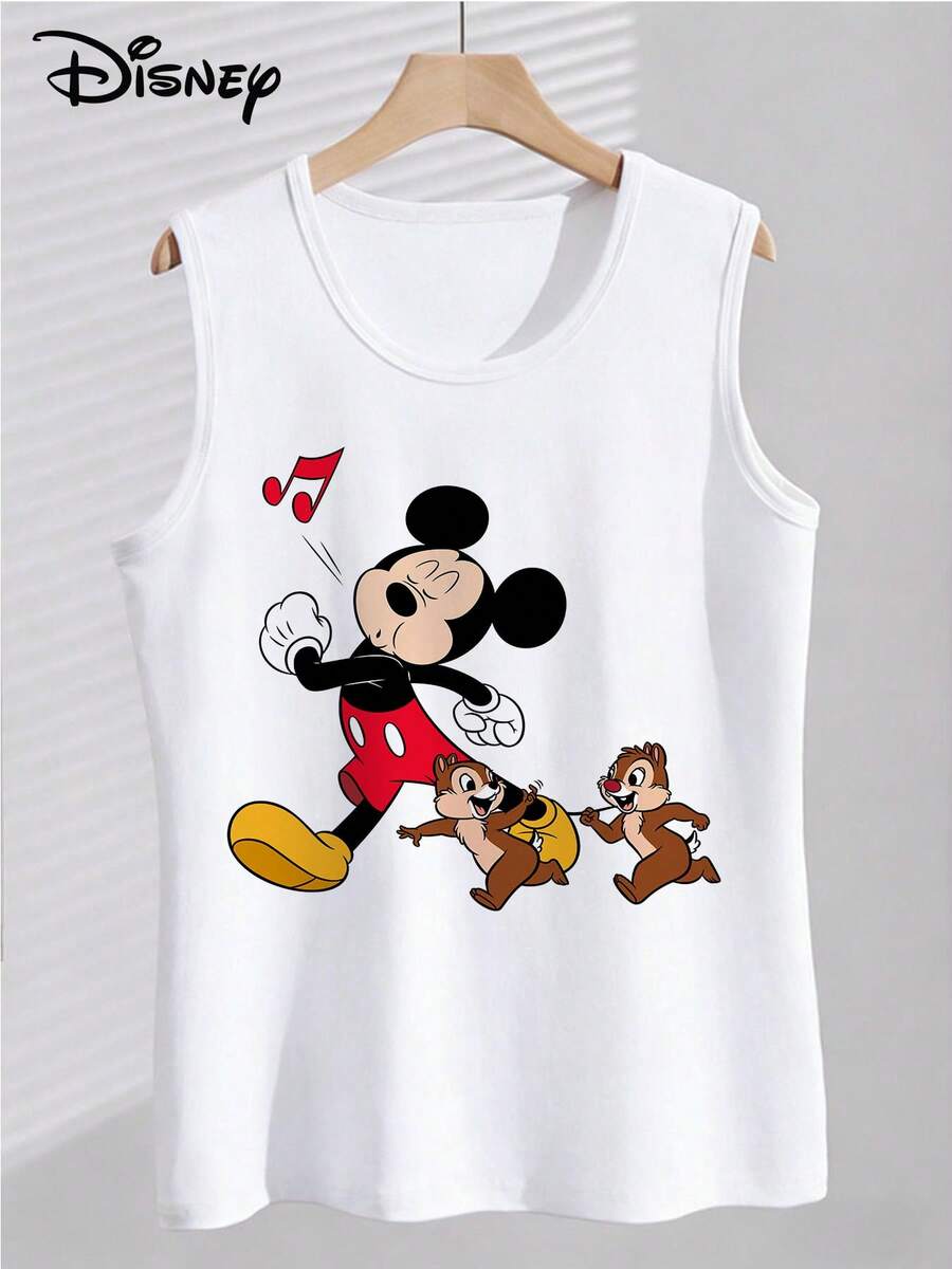 Disney 男士印花圆领背心，略带弹性，不透光，易打理面料，适合日常穿着，都市时尚 | 休闲风格 - 白色 - 查看 1
