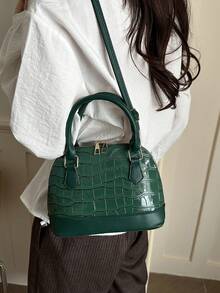 Fashionable Solid Color Crocodile Embossed Handbag - Green - View 2