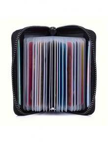 Men's Ultra-Thin RFID Blocking Zipper Wallet - Compact Business Card Holder With Multi-Functional Compartments, Secure Travel Document Storage, Holds 12+ Cards & Cash, Durable Black Design, Minimalist Style, Metal Clasp - View 3