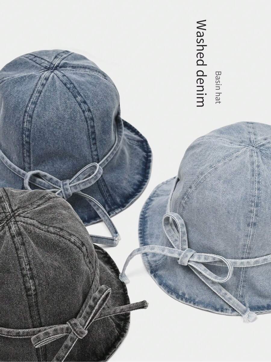 1pc Women's Washed Denim Bucket Hat, Daily Sun Protection Foldable Sun Hat - Women's Bucket Hat - View 1