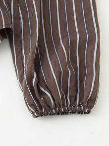 Women's Long Sleeve Striped Layered Decorative Blouse, Spring/Summer - Coffee Brown - View 8
