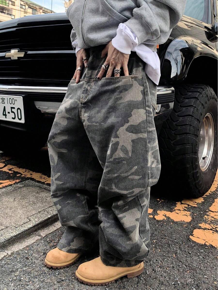 Quần jean denim rằn ri dáng rộng, phong cách đường phố thường ngày dành cho nam thiếu niên - Nhiều màu - Xem 1