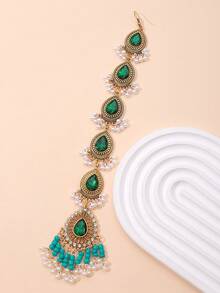 1pc Bohemian Style Geometric Water Drop Shaped Crystal Beaded Tassel Metal Fashion Hair Chain, Suitable For Holiday, Party, Outfit, Women Gift, Headpiece, Head Jewelry - Beaded Hair Chain - View 10