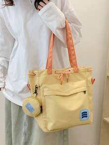 1pc Fashion Casual Large Capacity Drawstring Tote Bag, Lightweight & Portable, Foldable, Minimalist Campus Style Student Shoulder/Underarm Bag - Multiple Colors - View 4