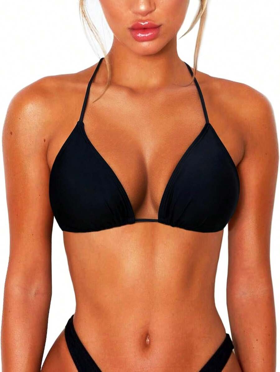 String Bikini Tops For Women Bathing Suit Swim Tops Sexy Triangle Bikini Top Black - #02 Đen - Xem 1