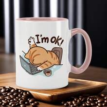Ceramic Coffee Mug "I'm Fine", Cat Themed - Reusable, Insulated, Perfect Gift For Cat Lovers, Hand Wash Only - Red - View 10