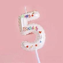 1件白色蕾丝，彩色手绘生日快乐数字0-9，生日周年纪念庆祝派对蛋糕装饰蜡烛，适用于节日庆典、烘焙装饰、成人礼物、生日周年纪念日和其他节日活动 - 白色印花蕾絲 - 查看 18