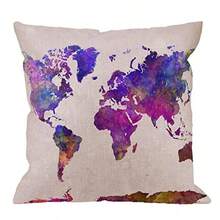 Design 102 - HGOD DESIGNS Map Decorative Throw Pillow Cover CaseWatercolour World Map Cotton Linen Outdoor Pillow cases Square Standard Cushion Covers For Sofa Couch Bed 46cm x 46cm Pureple - Diseo 102 - Ver 1