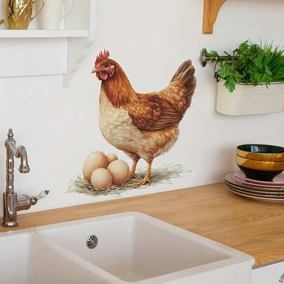 Bộ 3 miếng dán tường hình gà và trứng phong cách đồng quê cổ điển, thích hợp cho nhà hàng, tủ, thiết bị gia dụng, có thể tháo rời, chống thấm nước, trang trí tường nghệ thuật DIY.