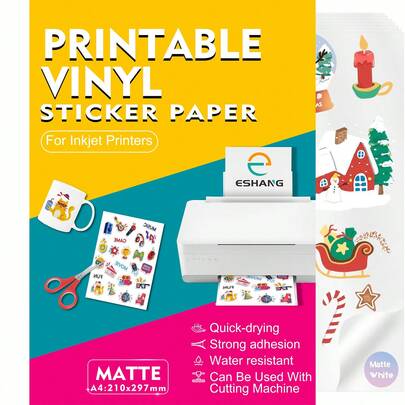 Premium Matte White Printable Sticker Paper For Inkjet Printer, Quick Drying, Water Resistant, Scratch Resistant, Sticks To Most Surfaces, 8.3x11.7 Inches, 20/10 Sheets