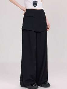 Quần ống loe cạp cao, ôm dáng, đa năng 2 trong 1, thiết kế Hàn Quốc thời trang. - màu đen - Xem 2