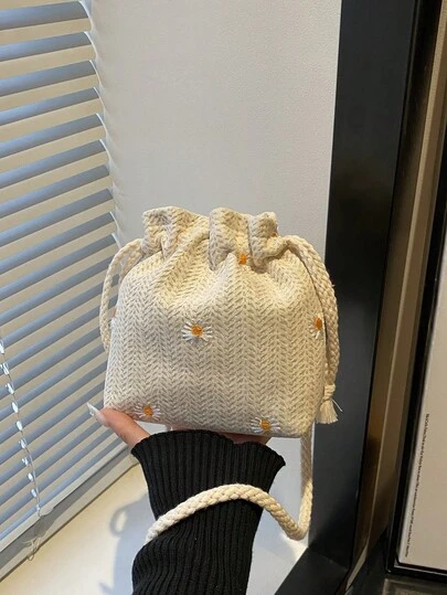 1pc Drawstring Closure Shiny Sequin PVC Bucket Bag, Fashionable Personalized Drawstring Closure Handbag, Versatile Shoulder/Crossbody Bag Suitable For Women's Daily, Party, Event Wear