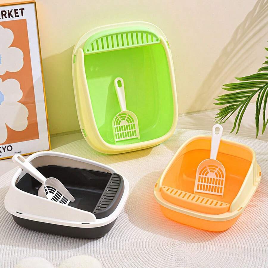 Extra Large Semi-Enclosed Cat Litter Box With Raised Sides – Anti-Splash, Odor Control Pet Toilet With Free Litter Scoop - M - View 1