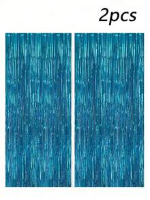 3pcs/Set 100*200cm Gold Tassel Ribbon, Shiny Metallic Texture Design, Suitable For Photography Studio Props, Birthday Party, Bridal Shower, Wedding Decoration, Backdrop, Party Decoration, Photo Booth Props - Lake Blue - View 8