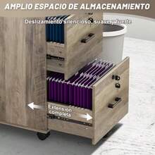 Archivador con 2 Cajones Archivero con 5 Ruedas para Archivos A4 Tamaño Carta Archivero Organizador Debajo del Escritorio para Oficina en Casa Archiveros con Cerradura con Soporte para Impresora - Gris Marrn - Ver 4