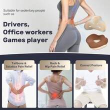 Coverado - Cojín de Asiento y Almohada de Apoyo Lumbar para Silla de Coche y Oficina cojín ergonómico de Espuma viscoelástica para Silla de computadora cojín de Apoyo para la Espalda ciática - Beige - Ver 7